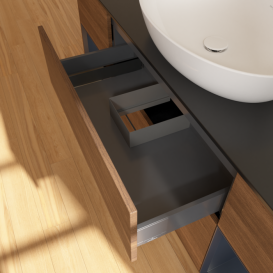 Тумба под раковину Villeroy & Boch Finion 160х50,1 см с подсветкой МДФ шпон грецкого ореха/стекло черное матовое G982HGGN