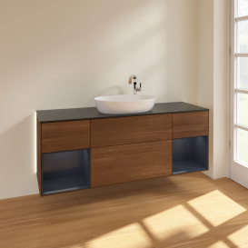 Тумба под раковину Villeroy & Boch Finion 160х50,1 см с подсветкой МДФ шпон грецкого ореха/стекло черное матовое G982HGGN