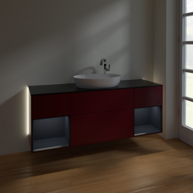 Тумба под раковину Villeroy & Boch Finion 160х50,1 см с подсветкой МДФ пион матовый лак/стекло черное матовое G982HGHB