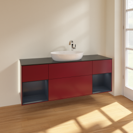 Тумба под раковину Villeroy & Boch Finion 160х50,1 см с подсветкой МДФ пион матовый лак/стекло черное матовое G982HGHB