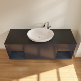 Тумба под раковину Villeroy & Boch Finion 160х50,1 см с подсветкой МДФ темно-синий матовый лак/стекло черное матовое G982HGHG