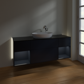 Тумба под раковину Villeroy & Boch Finion 160х50,1 см с подсветкой МДФ темно-синий матовый лак/стекло черное матовое G982HGHG
