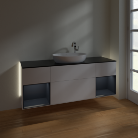 Тумба под раковину Villeroy & Boch Finion 160х50,1 см с подсветкой МДФ белый матовый лак/стекло черное матовое G982HGMT