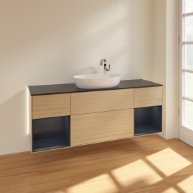 Тумба под раковину Villeroy & Boch Finion 160х50,1 см с подсветкой МДФ шпон дуба/стекло черное матовое G982HGPC