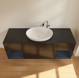 Тумба під раковину Villeroy & Boch Finion 160х50,1 см із підсвічуванням МДФ чорний матовий лак/скло чорне матове G982HGPD