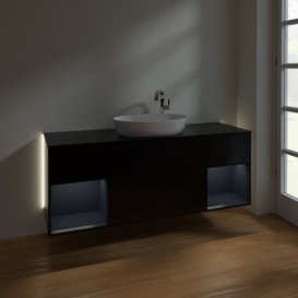 Тумба під раковину Villeroy & Boch Finion 160х50,1 см із підсвічуванням МДФ чорний матовий лак/скло чорне матове G982HGPD