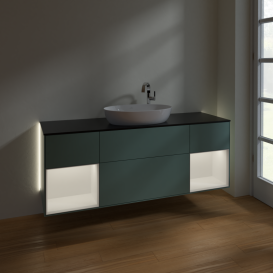 Тумба под раковину Villeroy & Boch Finion 160х50,1 см с подсветкой МДФ оливковый матовый лак/стекло черное матовое G982MTGM