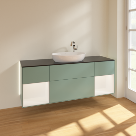 Тумба под раковину Villeroy & Boch Finion 160х50,1 см с подсветкой МДФ оливковый матовый лак/стекло черное матовое G982MTGM