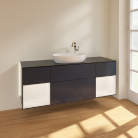 Тумба під раковину Villeroy & Boch Finion 160х50,1 см із підсвічуванням МДФ темно-синій матовий лак/скло чорне матове G982MTHG