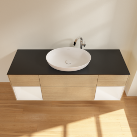 Тумба под раковину Villeroy & Boch Finion 160х50,1 см с подсветкой МДФ шпон дуба/стекло черное матовое G982MTPC