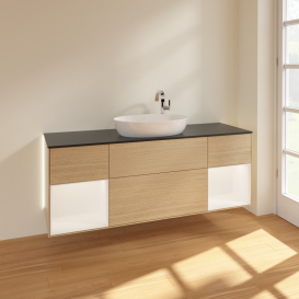 Тумба под раковину Villeroy & Boch Finion 160х50,1 см с подсветкой МДФ шпон дуба/стекло черное матовое G982MTPC