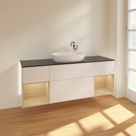 Тумба под раковину Villeroy & Boch Finion 160х50,1 см с подсветкой МДФ глянцевый белый лак/стекло черное матовое G982PCGF