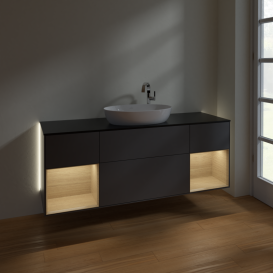 Тумба под раковину Villeroy & Boch Finion 160х50,1 см с подсветкой МДФ антрацит матовый лак/стекло черное матовое G982PCGK