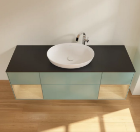 Тумба под раковину Villeroy & Boch Finion 160х50,1 см с подсветкой МДФ оливковый матовый лак/стекло черное матовое G982PCGM