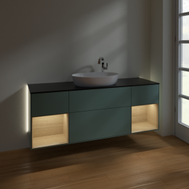 Тумба под раковину Villeroy & Boch Finion 160х50,1 см с подсветкой МДФ оливковый матовый лак/стекло черное матовое G982PCGM