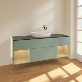 Тумба под раковину Villeroy & Boch Finion 160х50,1 см с подсветкой МДФ оливковый матовый лак/стекло черное матовое G982PCGM