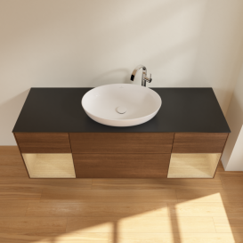 Тумба под раковину Villeroy & Boch Finion 160х50,1 см с подсветкой МДФ шпон грецкого ореха/стекло черное матовое G982PCGN