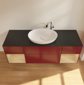 Тумба под раковину Villeroy & Boch Finion 160х50,1 см с подсветкой МДФ пион матовый лак/стекло черное матовое G982PCHB