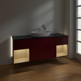 Тумба под раковину Villeroy & Boch Finion 160х50,1 см с подсветкой МДФ пион матовый лак/стекло черное матовое G982PCHB