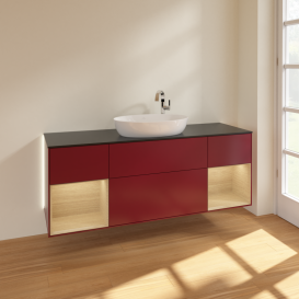 Тумба под раковину Villeroy & Boch Finion 160х50,1 см с подсветкой МДФ пион матовый лак/стекло черное матовое G982PCHB