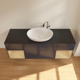 Тумба под раковину Villeroy & Boch Finion 160х50,1 см с подсветкой МДФ темно-синий матовый лак/стекло черное матовое G982PCHG