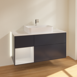 Тумба під раковину Villeroy & Boch Finion 120х50,1 см із підсвічуванням МДФ темно-синій матовий лак/скло біле матове G161MTHG