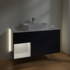 Тумба под раковину Villeroy & Boch Finion 120х50,1 см с подсветкой МДФ темно-синий матовый лак/стекло белое матовое G161MTHG