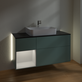 Тумба под раковину Villeroy & Boch Finion 120х50,1 см с подсветкой МДФ оливковый матовый лак/стекло черное матовое G162GFGM