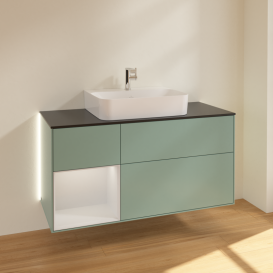 Тумба под раковину Villeroy & Boch Finion 120х50,1 см с подсветкой МДФ оливковый матовый лак/стекло черное матовое G162GFGM