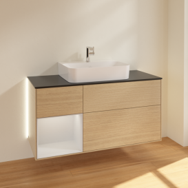 Тумба под раковину Villeroy & Boch Finion 120х50,1 см с подсветкой МДФ шпон дуба/стекло черное матовое G162GFPC