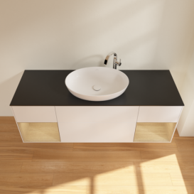 Тумба под раковину Villeroy & Boch Finion 160х50,1 см с подсветкой МДФ белый матовый лак/стекло черное матовое G982PCMT