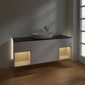 Тумба под раковину Villeroy & Boch Finion 160х50,1 см с подсветкой МДФ белый матовый лак/стекло черное матовое G982PCMT