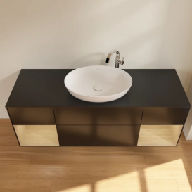 Тумба под раковину Villeroy & Boch Finion 160х50,1 см с подсветкой МДФ черный матовый лак/стекло черное матовое G982PCPD