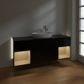 Тумба под раковину Villeroy & Boch Finion 160х50,1 см с подсветкой МДФ черный матовый лак/стекло черное матовое G982PCPD