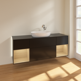 Тумба под раковину Villeroy & Boch Finion 160х50,1 см с подсветкой МДФ черный матовый лак/стекло черное матовое G982PCPD