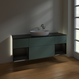 Тумба под раковину Villeroy & Boch Finion 160х50,1 см с подсветкой МДФ оливковый матовый лак/стекло черное матовое G982PDGM