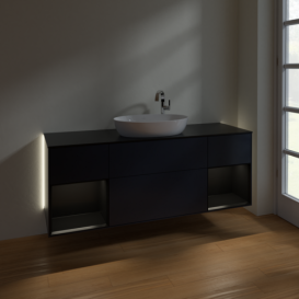 Тумба под раковину Villeroy & Boch Finion 160х50,1 см с подсветкой МДФ темно-синий матовый лак/стекло черное матовое G982PDHG