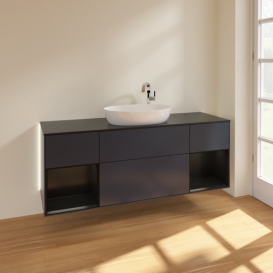 Тумба под раковину Villeroy & Boch Finion 160х50,1 см с подсветкой МДФ темно-синий матовый лак/стекло черное матовое G982PDHG