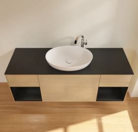 Тумба под раковину Villeroy & Boch Finion 160х50,1 см с подсветкой МДФ шпон дуба/стекло черное матовое G982PDPC