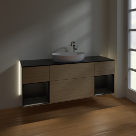 Тумба под раковину Villeroy & Boch Finion 160х50,1 см с подсветкой МДФ шпон дуба/стекло черное матовое G982PDPC