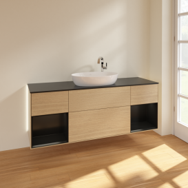 Тумба под раковину Villeroy & Boch Finion 160х50,1 см с подсветкой МДФ шпон дуба/стекло черное матовое G982PDPC
