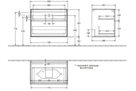 Тумба под раковину Villeroy & Boch Finion 80х50,1 см МДФ пион матовый лак/стекло черное матовое F22200HB