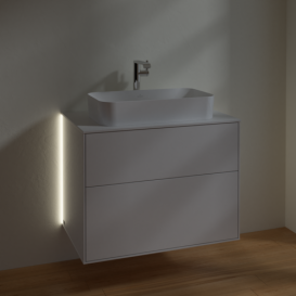 Тумба под раковину Villeroy & Boch Finion 80х50,1 см с подсветкой МДФ глянцевый белый лак/стекло белое матовое G22100GF