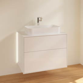 Тумба под раковину Villeroy & Boch Finion 80х50,1 см с подсветкой МДФ глянцевый белый лак/стекло белое матовое G22100GF