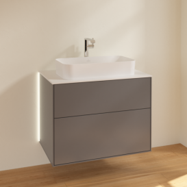 Тумба под раковину Villeroy & Boch Finion 80х50,1 см с подсветкой МДФ антрацит матовый лак/стекло белое матовое G22100GK