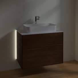 Тумба под раковину Villeroy & Boch Finion 80х50,1 см с подсветкой МДФ шпон грецкого ореха/стекло белое матовое G22100GN