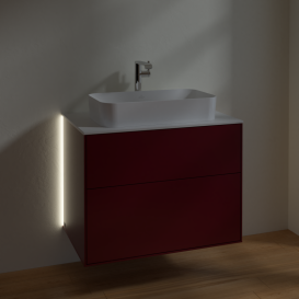 Тумба под раковину Villeroy & Boch Finion 80х50,1 см с подсветкой МДФ пион матовый лак/стекло белое матовое G22100HB