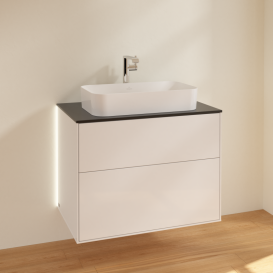 Тумба под раковину Villeroy & Boch Finion 80х50,1 см с подсветкой МДФ глянцевый белый лак/стекло черное матовое G22200GF