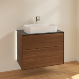 Тумба под раковину Villeroy & Boch Finion 80х50,1 см с подсветкой МДФ шпон грецкого ореха/стекло черное матовое G22200GN