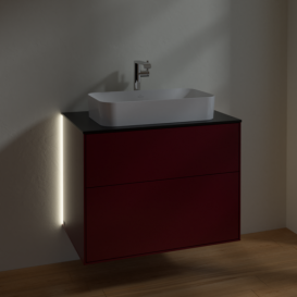 Тумба под раковину Villeroy & Boch Finion 80х50,1 см с подсветкой МДФ пион матовый лак/стекло черное матовое G22200HB